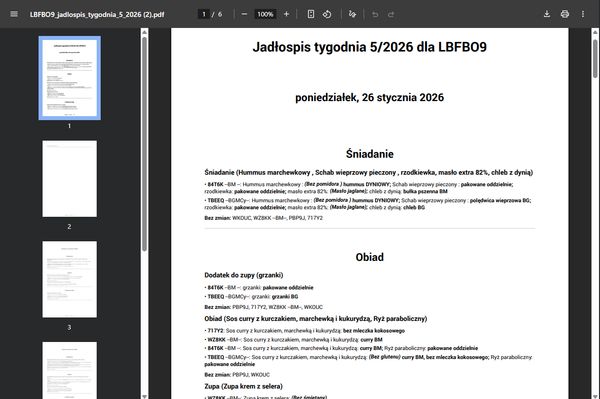 Drukowalne menu dla placówek