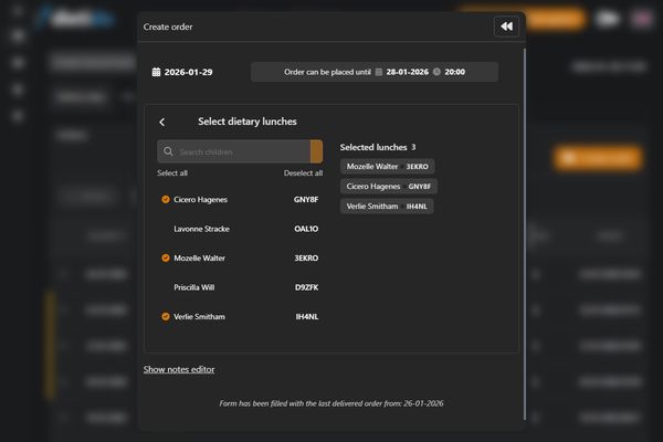 Placing orders for dietary meals